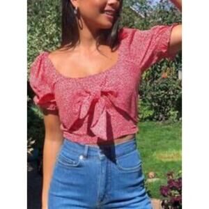 & Other Stories 10 crepe cropped top bow ruffled tied front side zip closure